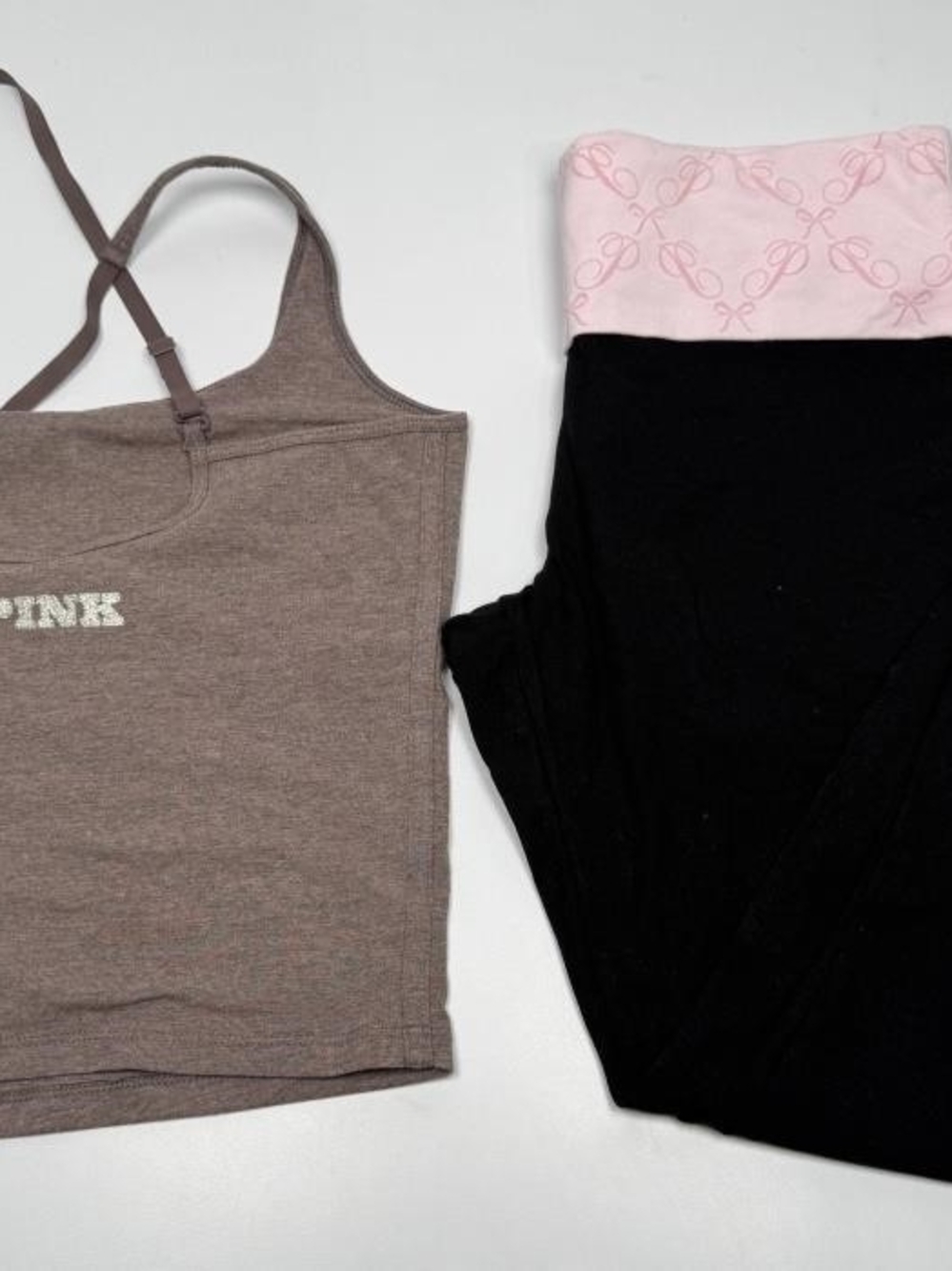 PINK Victoria's Secret Taupe Logo Tank Top SET ( S / M )